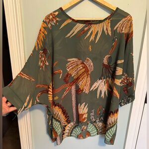 Green Bell Sleeve Top with Boxy Relaxed Style